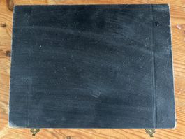 Antike Besteckkassette, leer, schwarz/orange, Vintage