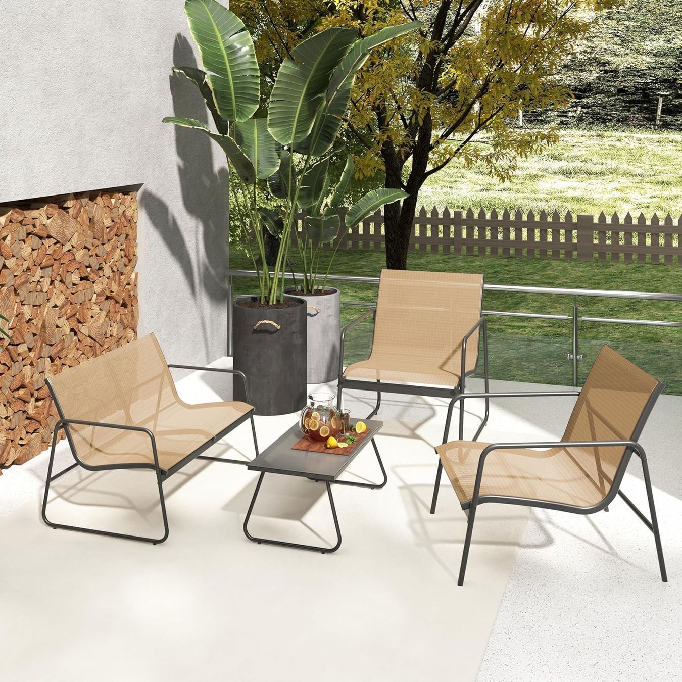 Set di tavolo e panche: Gartenmöbel Set 4-TLG, Textilene Balkonmöbel – Nuovo e nell'imballaggio originale da Gränichen venduto da omniadeals 2