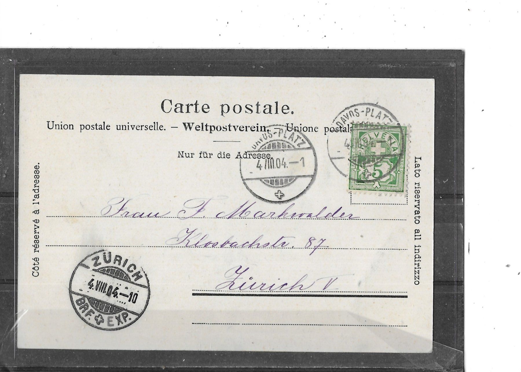 Cartes postales: GR Davos 1904 Kath.Kirche und Seehorn – D'occasion à Schocherswil par Wilare 1