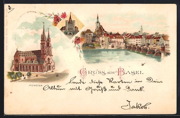 Ansichtskarten: Litho Basel, Ortsansicht und Münster – Gebraucht aus Berlin von bartko-reher