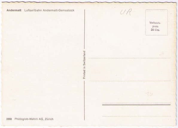 Cartoline postali: Andermatt - Luftseilbahn Gemstock – Usato da Binningen venduto da Mountainrider 1