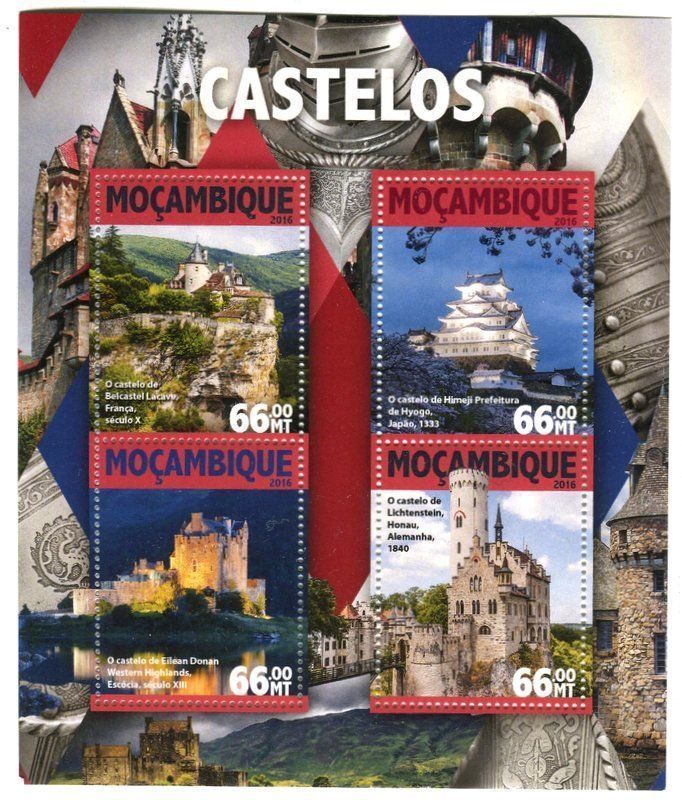 Tutti i francobolli: Block "Schloss Lichtenstein, Eilean Donan Castle". Mosambik – Nuovo e nell'imballaggio originale da Basel venduto da Butsch5