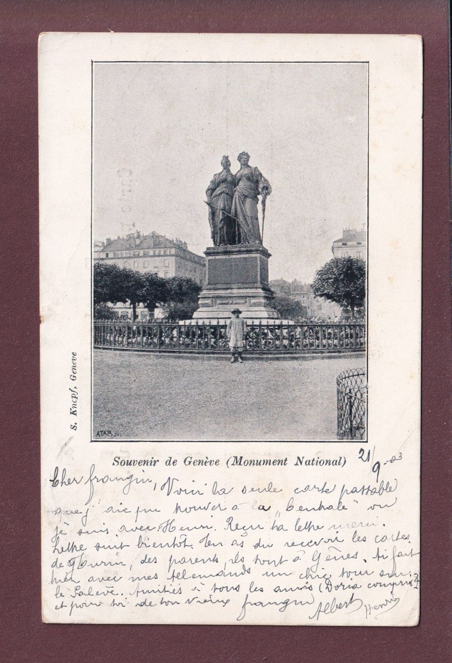 Cartoline postali: GENEVE - Monument National - 1903 – Usato da Pully venduto da nicecards