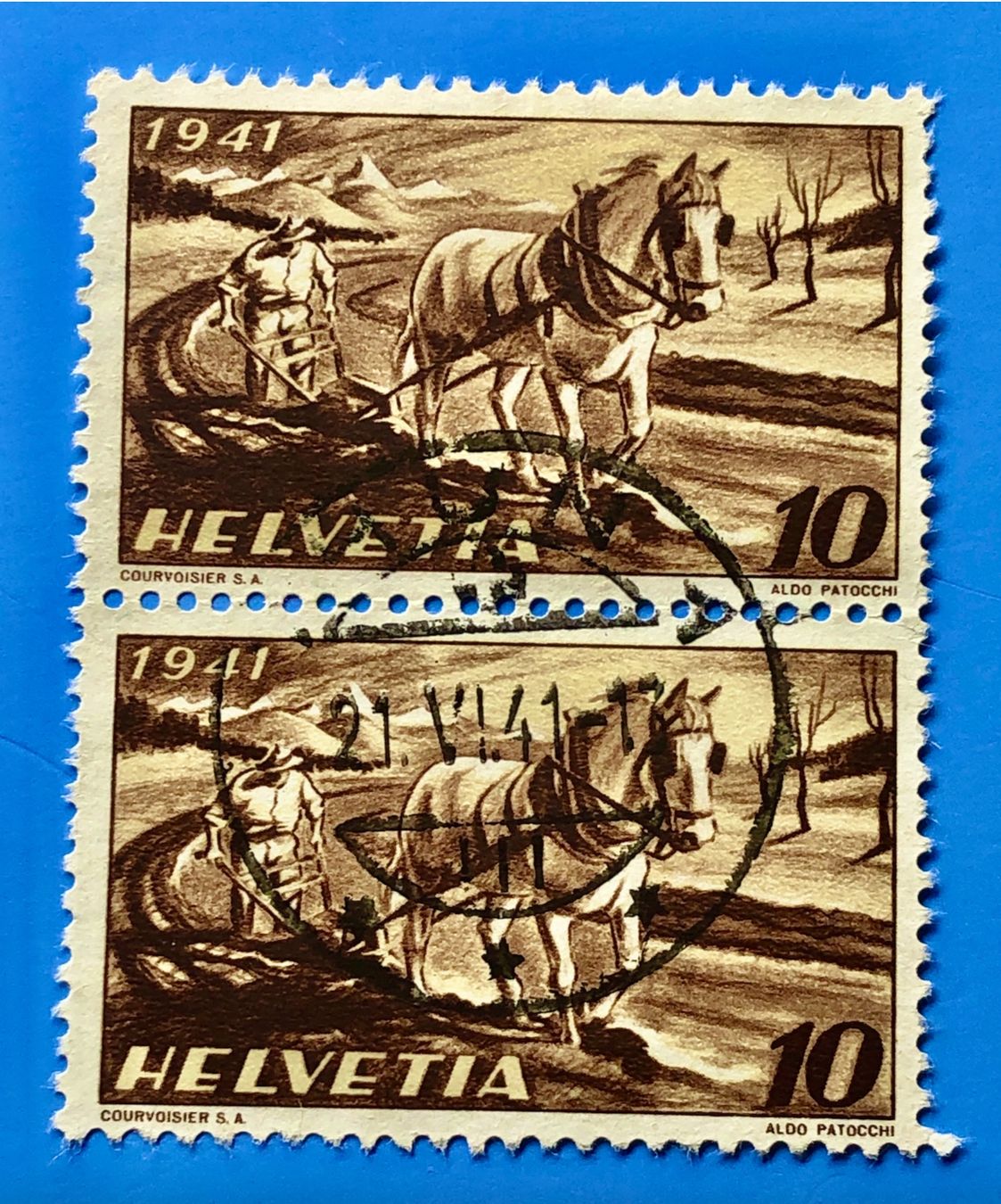 Tutti i francobolli: Nr.252 Bauer,Pferd,Pflug  GESTEMPELT 1941   – Usato da Aarau venduto da Billa007