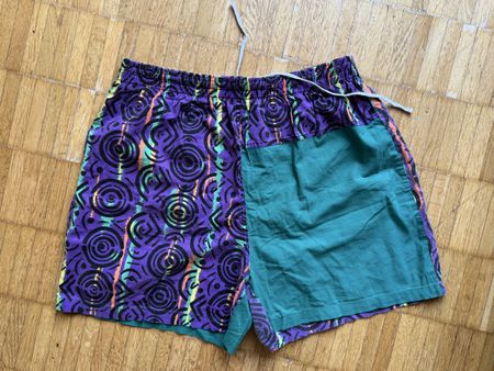 Vintage 90s Swim Shorts Purple Green Pattern 