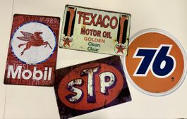 Sammlerbleche: Mobil, Texaco, STP, 76 (4 Stk.) Retro Garage!