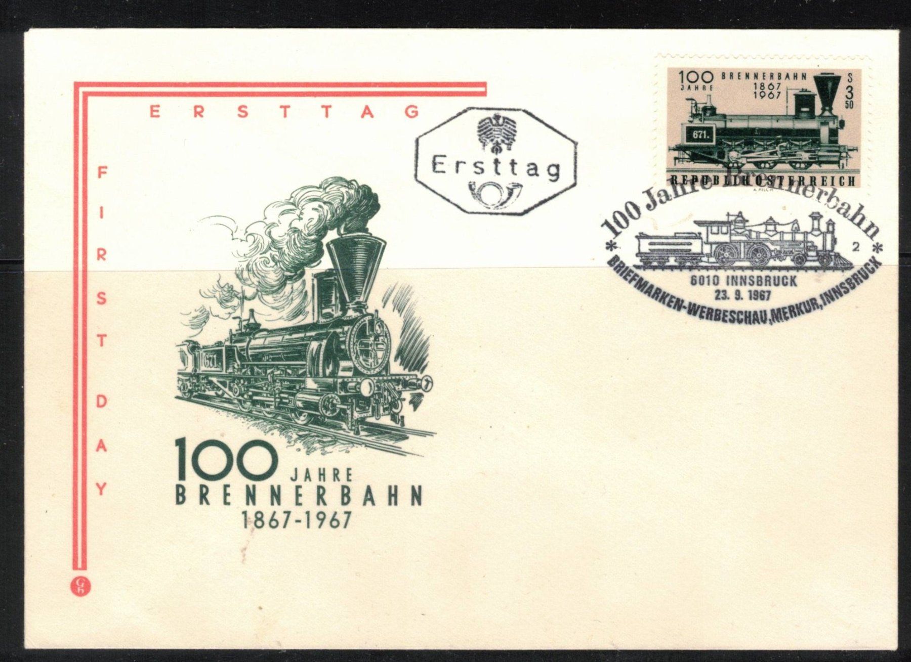 Tutti i francobolli: 1967 FDC 100 Jahre Bennerbahn – Usato da Rheinau venduto da loxis