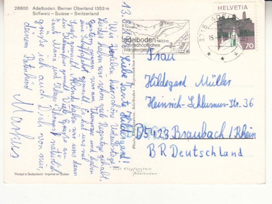 Cartoline postali: Adelboden 1976 – Usato da Bürglen TG venduto da StampGraf 1