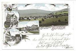 Gruss aus Benken (SG) Dorfplatz  Gemeindehaus  Litho um 1900