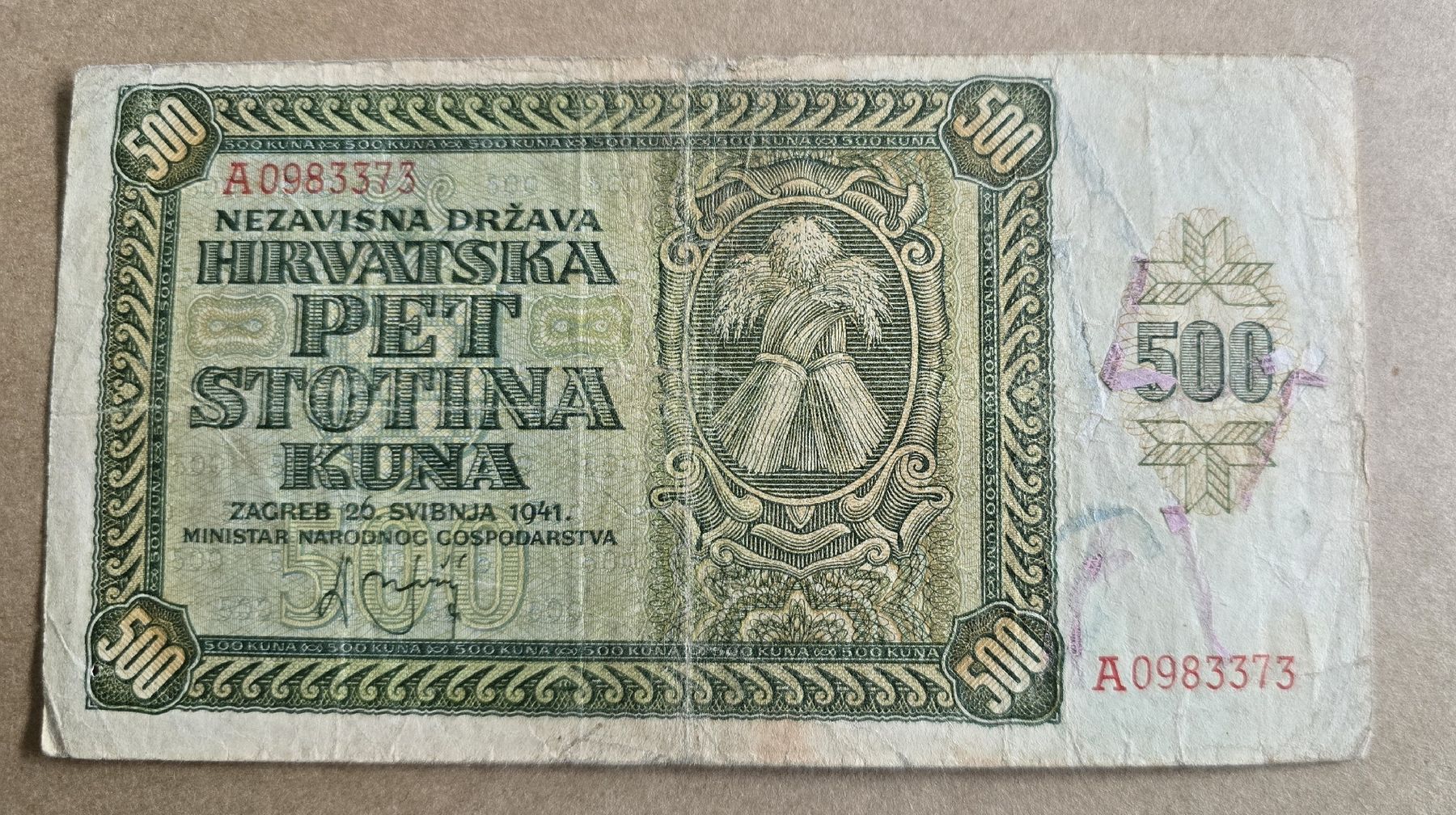 Banconote: Kroatien 500 Kuna 1941 – Usato da Rotkreuz venduto da Titotesla