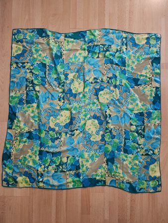 Foulard  soie Loredano motif floral bleu vert 