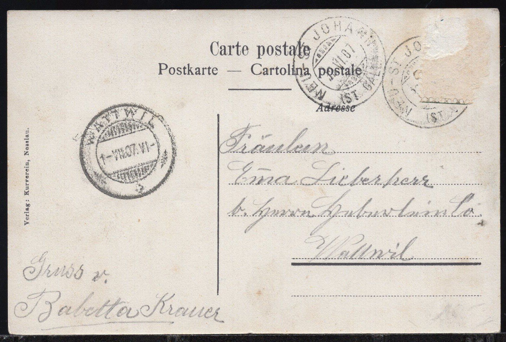 Cartoline postali: Nesslau - Dorfplatz   1907  belebt – Usato da Aarau venduto da kufi44 2