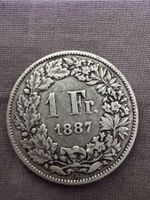 1 Fr. Helvetia 1887 Silber Münze guter Zustand