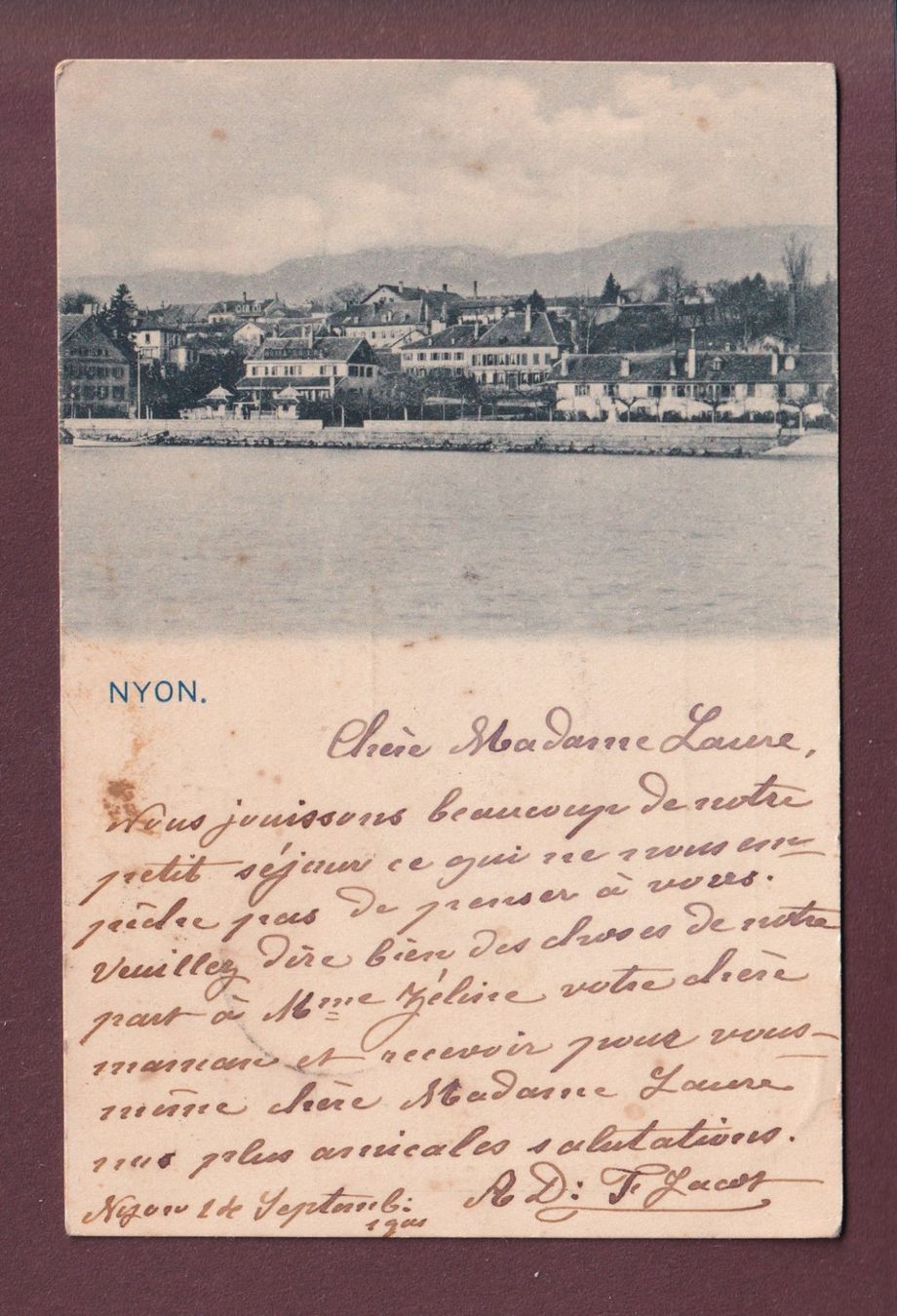 Cartoline postali: NYON vu du lac - 1901 – Usato da Pully venduto da nicecards