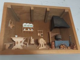 Dreidimensionales Kunsthandwerk Holzbild  Alpkäserei Vintage