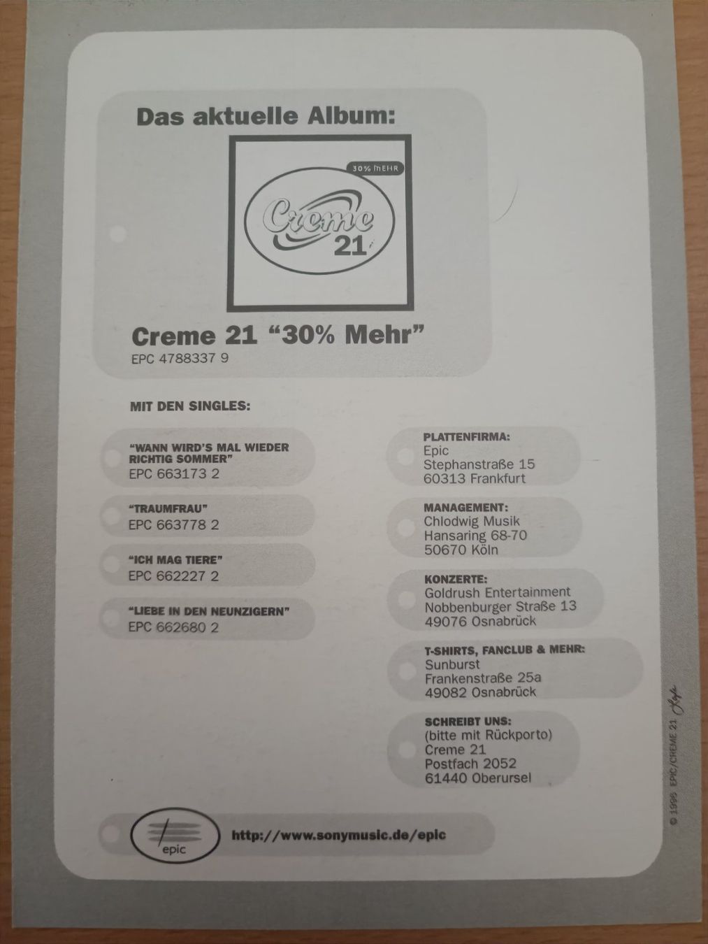 Autographes: Creme 21 - handsignierte Autogrammkarte – D'occasion à Menziken par Artographs 1