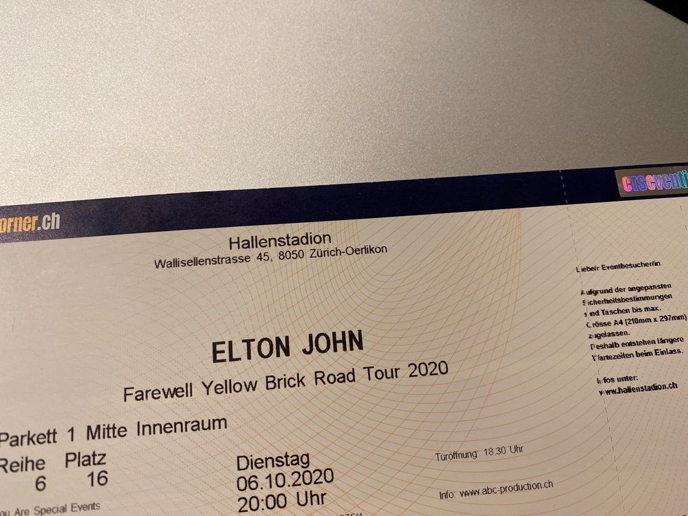 Elton John Ticket Parkett 1 Kaufen auf Ricardo