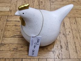 Kleine Porzellan Henne / Huhn in  Weiss / Gold