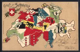 Schweiz, Landkarte mit allen Kantonen un