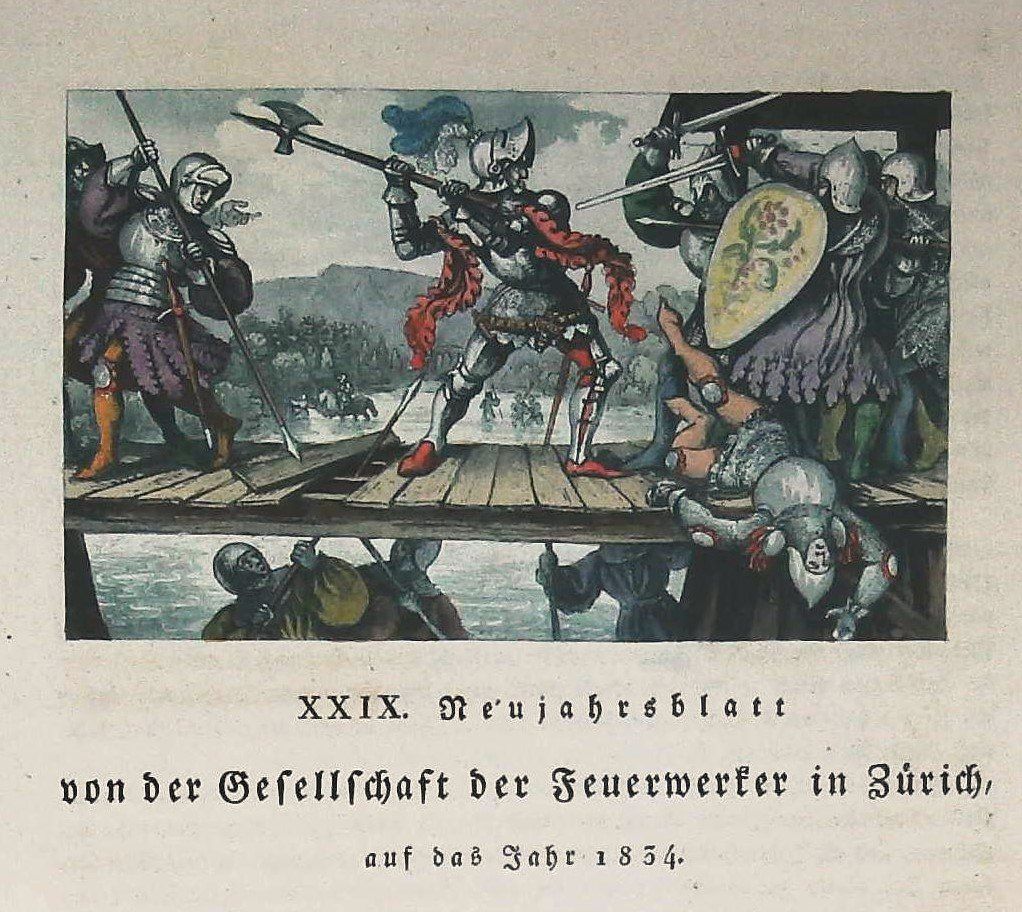 Incisioni: Zürich  Neujahrsblatt 1834 mit Plan und Ansicht – Usato da Rafz venduto da Helvet32 1