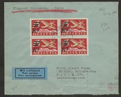 Flugpost Schweiz 1935 BS Strassburg Paris Luxemburg Luftpost