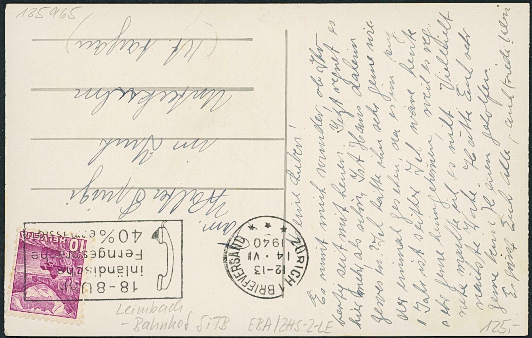 Cartoline postali: ZHS Leimbach - Zürich - Bahnhof - Bahn SiTB – Usato da Schindellegi venduto da leecollect 1