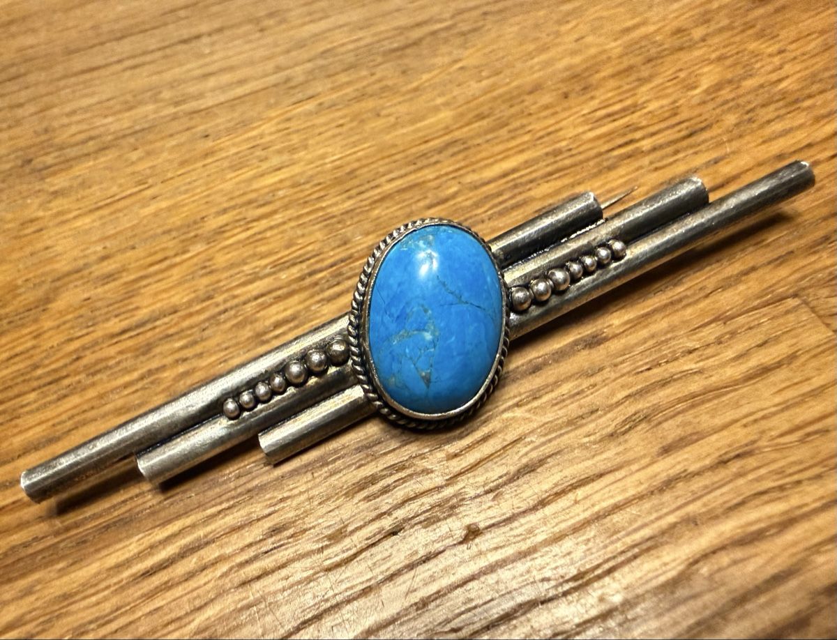 Broches & Aiguilles: Brosche Silber 925 mit Türkis Oval antik – D'occasion à Goldach par Messerguru
