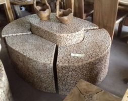 Tisch Set mit 4 Hocker / Bänken Wohnzimmertisch Couchtisch