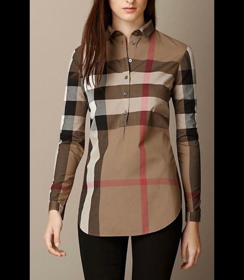 Burberry Camicette: Burberry Brit Nova Check Plaid Popover Half Button Blouse – Usato da Münchenstein venduto da B771 3