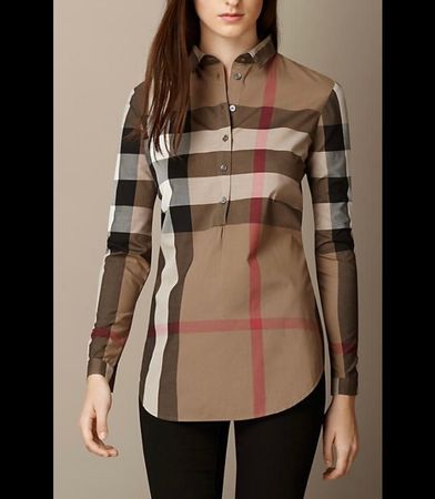 Burberry Brit Nova Check Plaid Popover Half Button Blouse