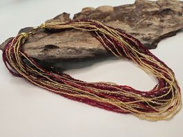 Handmade Venice Italy – Venezianische Perlenkette, Rot & Gol