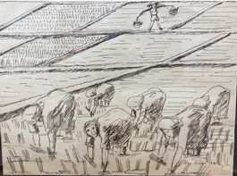 Max Meier Arbeit auf dem Reisfeld 42 x 32 cm Tusche/Papier