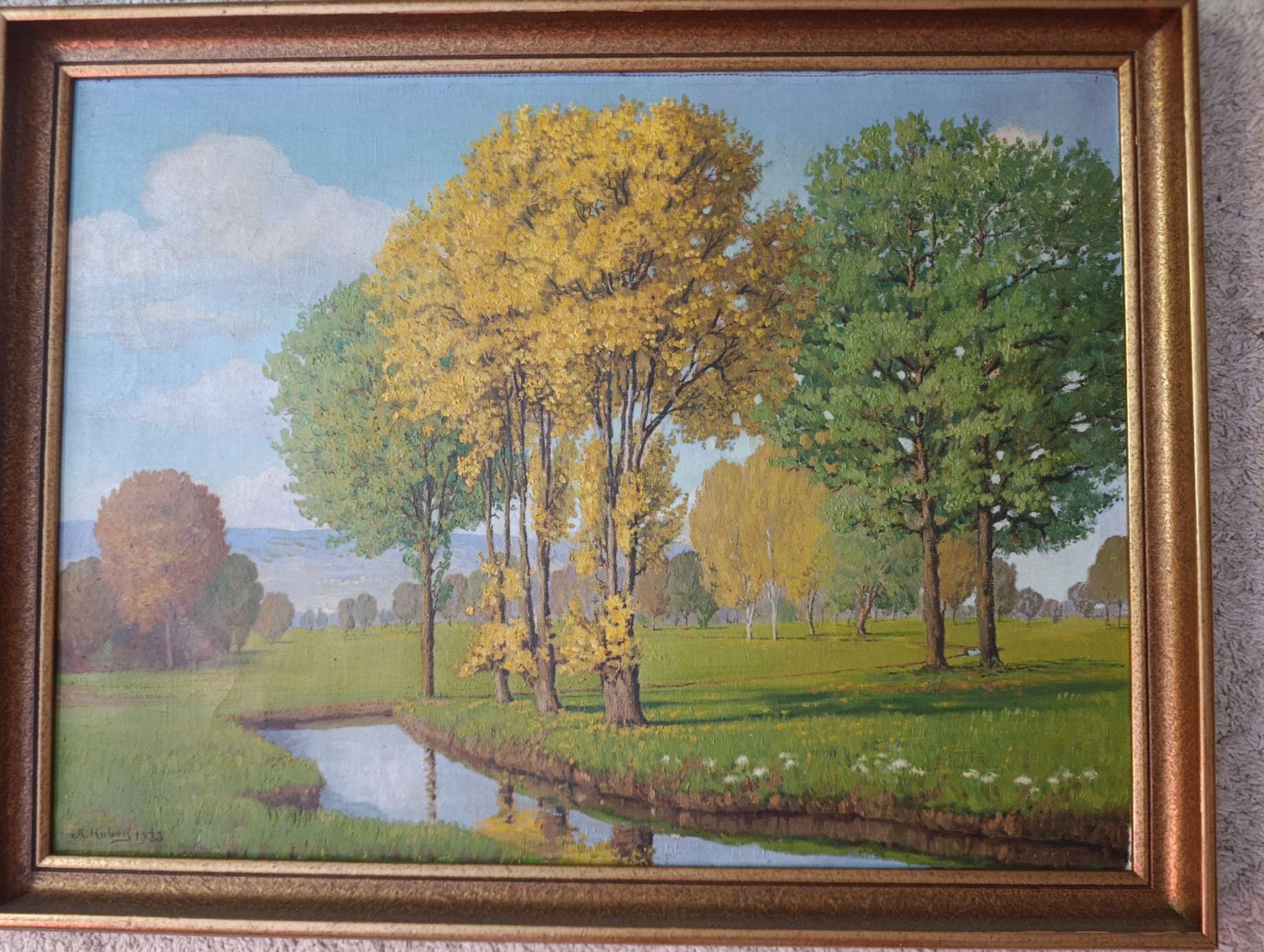 Gemälde: Gemälde Landschaft mit Bäumen und Fluss 1933 – Gebraucht aus Oberwangen b. Bern von bre_lmp2