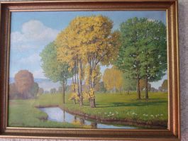 Gemälde Landschaft mit Bäumen und Fluss 1933
