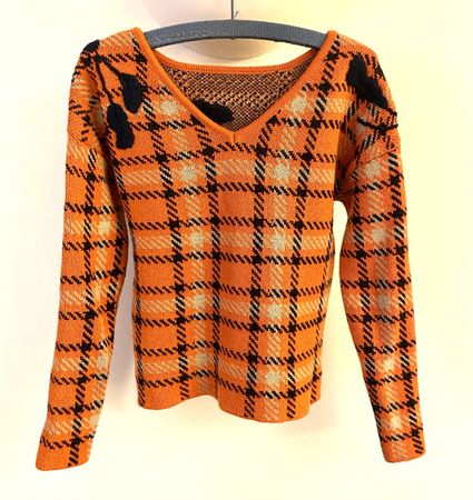 Max&Co. Strickpullover in Orange-Schwarz kariert, Gr. 36-38