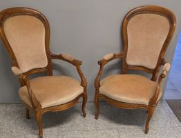 2er-Set edle Louis-Philippe Sessel in Samt beige