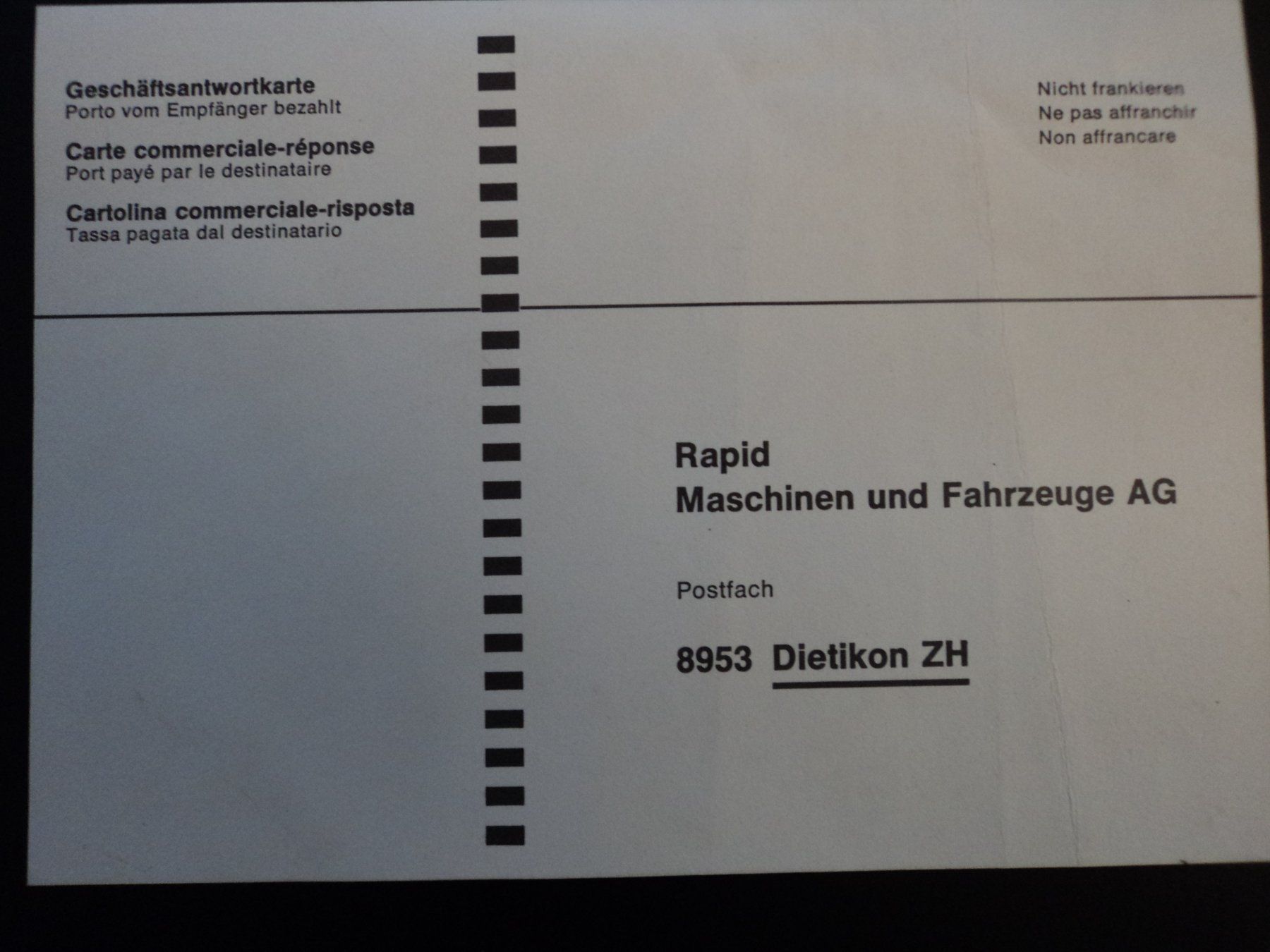 Rapid Dokumente: Prospekt RAPID Antwortkarte 1976 – Gebraucht aus Schwarzenburg von modelCARama