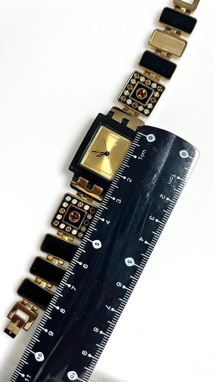 Damen Swatch Uhr, Gold/Schwarz, mit Strass-Steine... 4