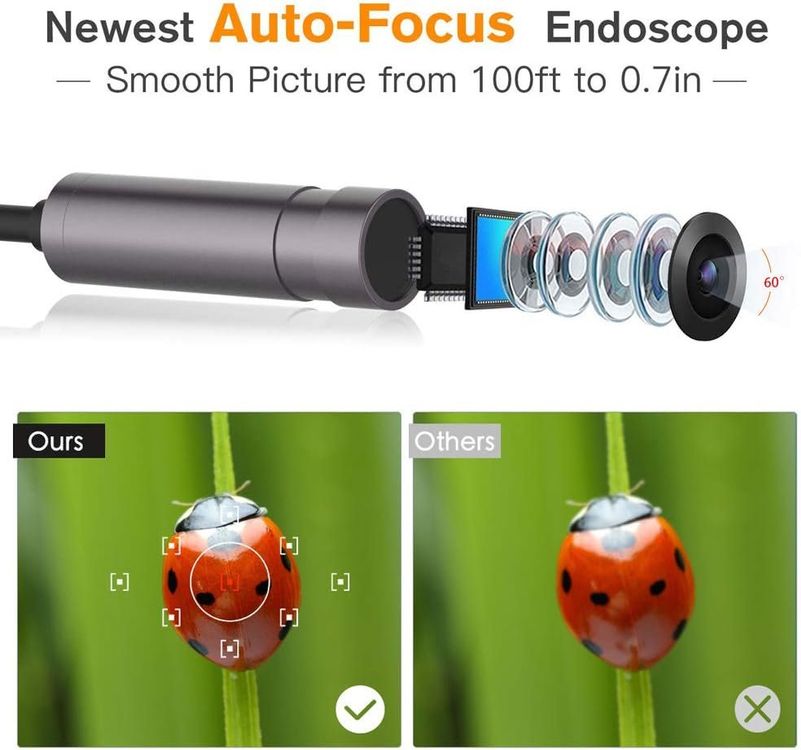 CrazyFire Autofokus Inspektionskamera,USB Endoskop