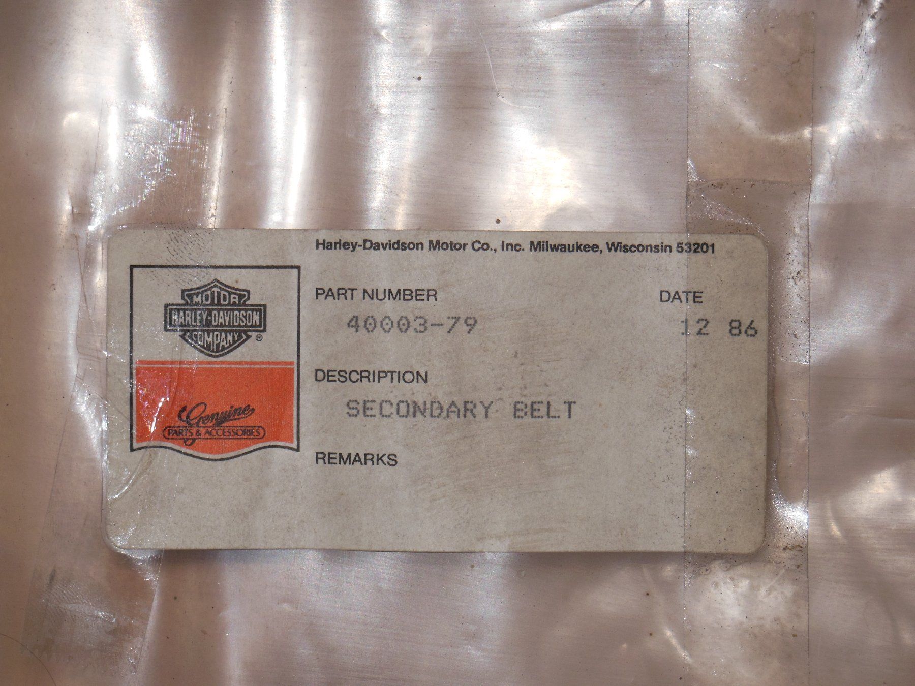 Strada: HARLEY-DAVIDSON SECONDARY BELT 40003-79 – Nuovo e nell'imballaggio originale da Liesberg venduto da Ragged 1