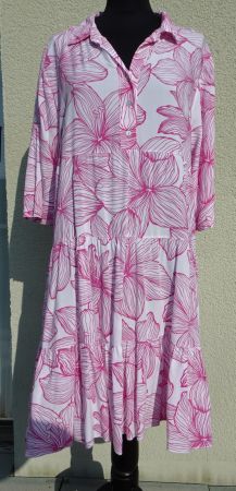Heartkiss Kleid Gr L weiss pink Blumen Hemdblusenkleid