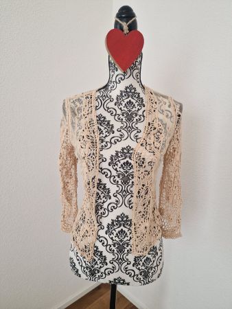 Gehäkelte Strickjacke Hallhuber beige Gr 38 top Zustand