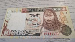 10000 Kolumbianische Pesos 1993 guter Zustand