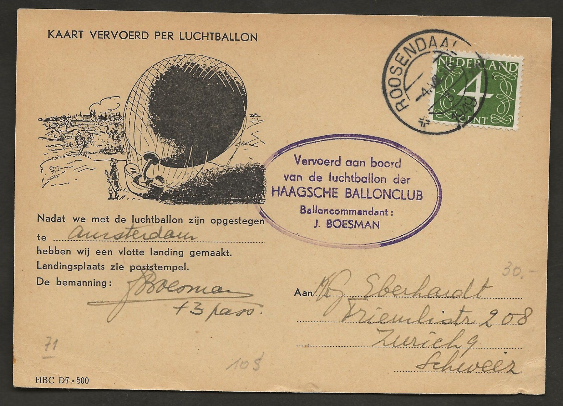 Tutti i francobolli: Ballon 1949 Niederlande  Luftpost – Usato da Au ZH venduto da xelagreb01