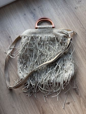 Sommer Tasche mit Fransen und Holzgriff - sehr guter Zustand