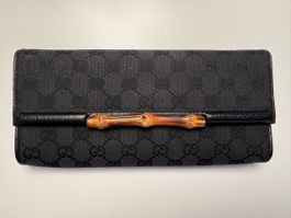 Gucci Vintage Bamboo Clutch, schwarzes GG Muster