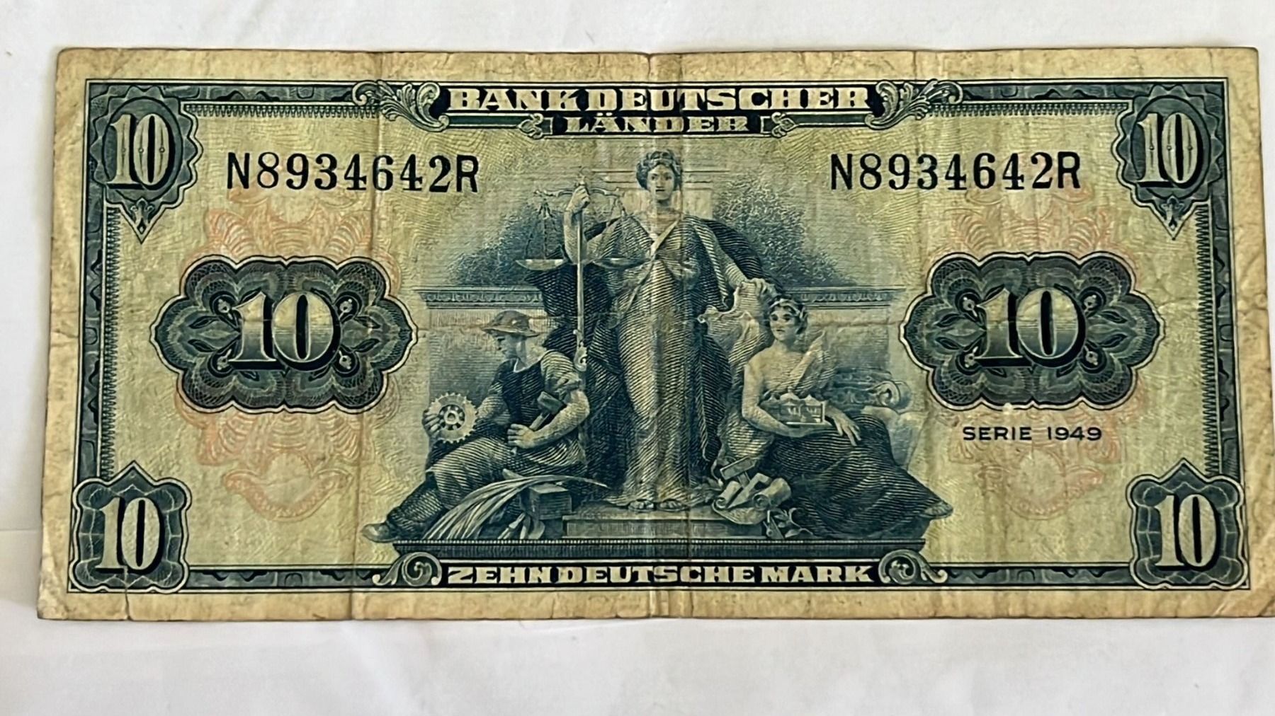 Banknoten: Deutsche Mark, 10 DM Schein, Banknote von 1949 – Gebraucht aus wattwil von Nafri07