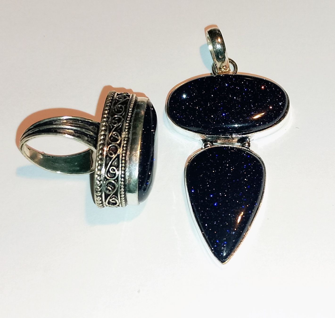 Ciondoli: robuste Set blaues Goldfluss Anhänger + Ring – Nuovo (secondo la descrizione) da Therwil venduto da col_m6rx 1