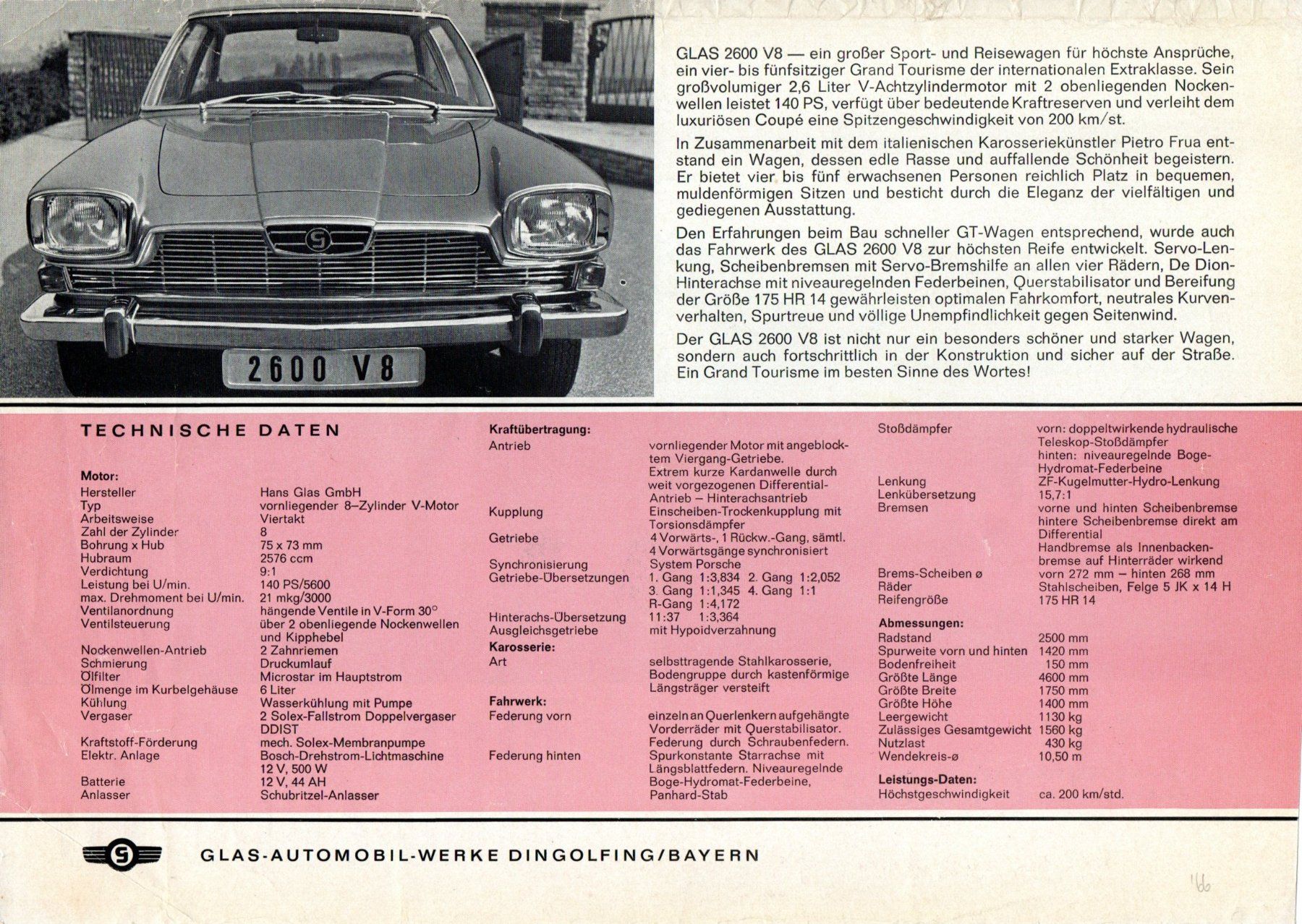 Automobili: Glas 2600 V8  - Original Prospekt – Usato da Malans GR venduto da Chueche427 1