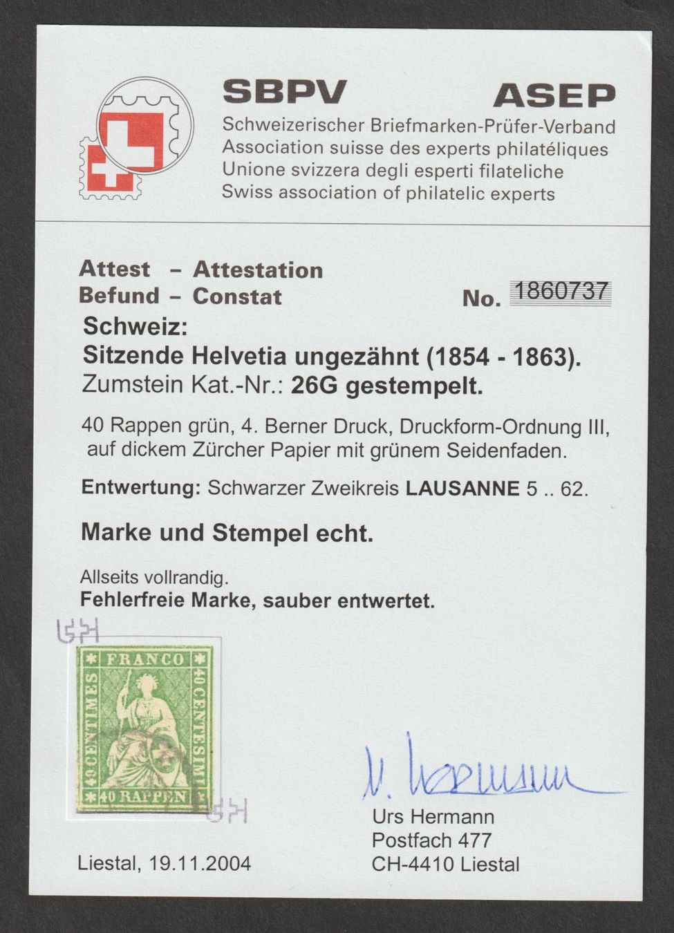 Tous les timbres: Strubel 26 G gestempelt / Befund – D'occasion à Siebnen par Fstaehli 2